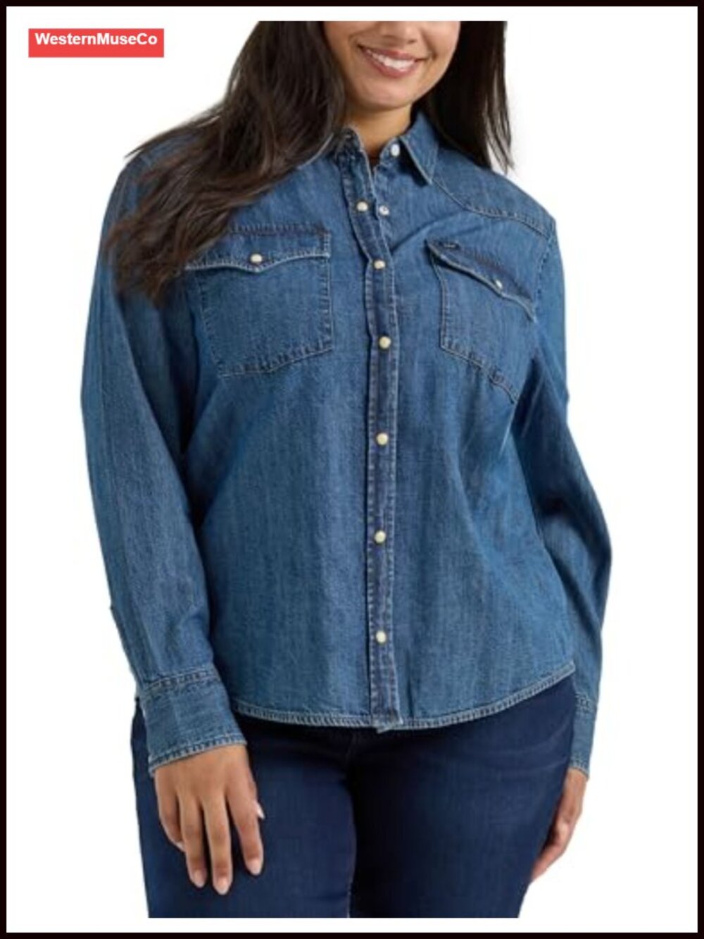 Plus Size Long Sleeve Western Snap Shirt Slim Fit Woven Button-Down